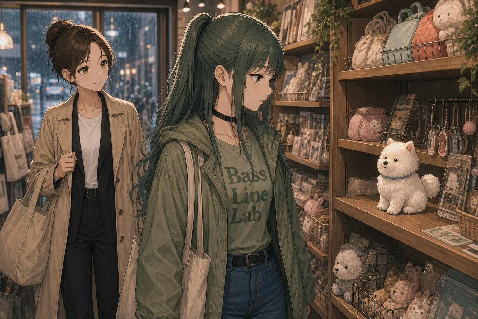 ルリ - 雑貨棚の小さいサモエドぬいぐるみを見る