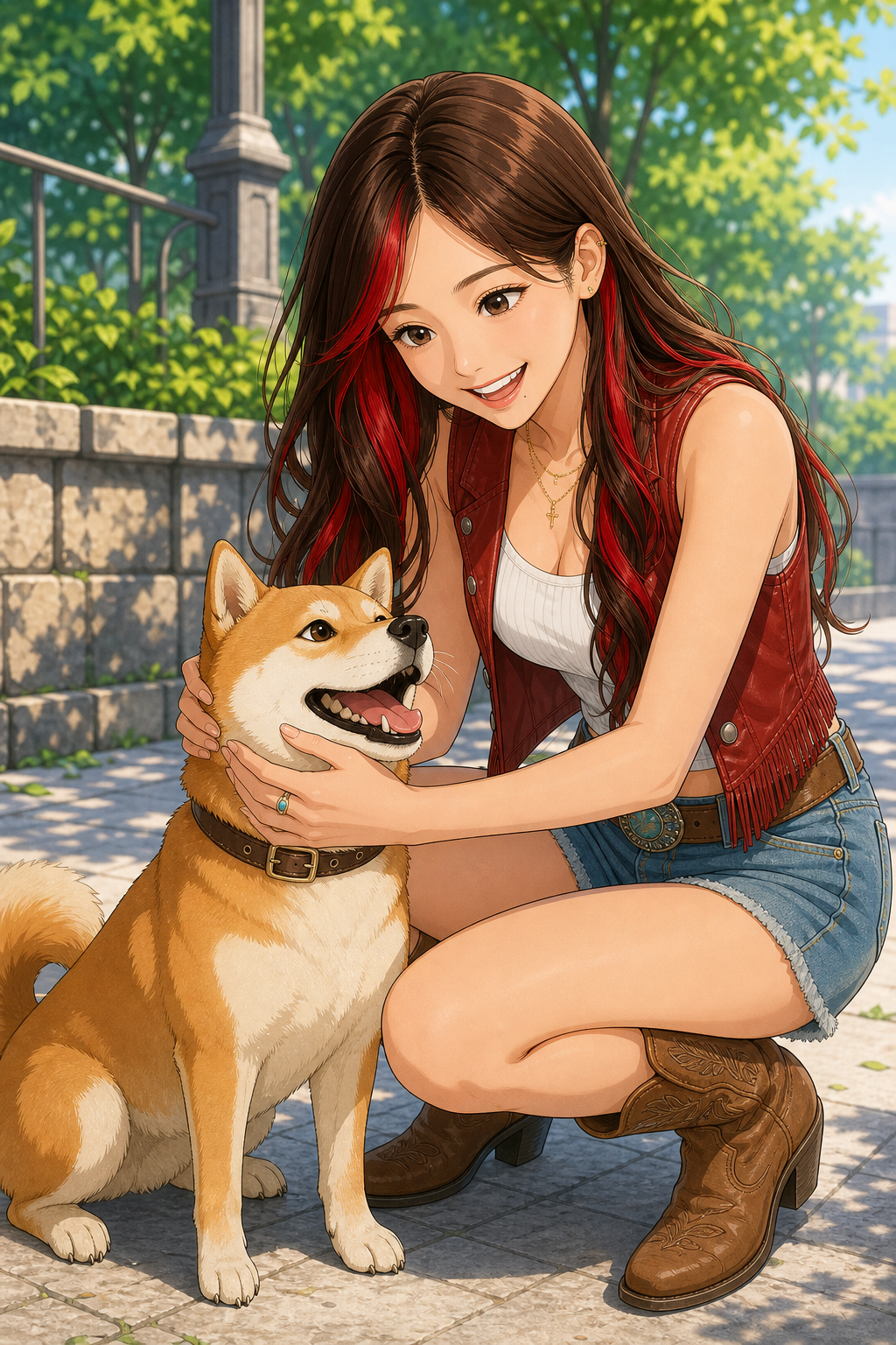 リコ 柴犬と触れ合う